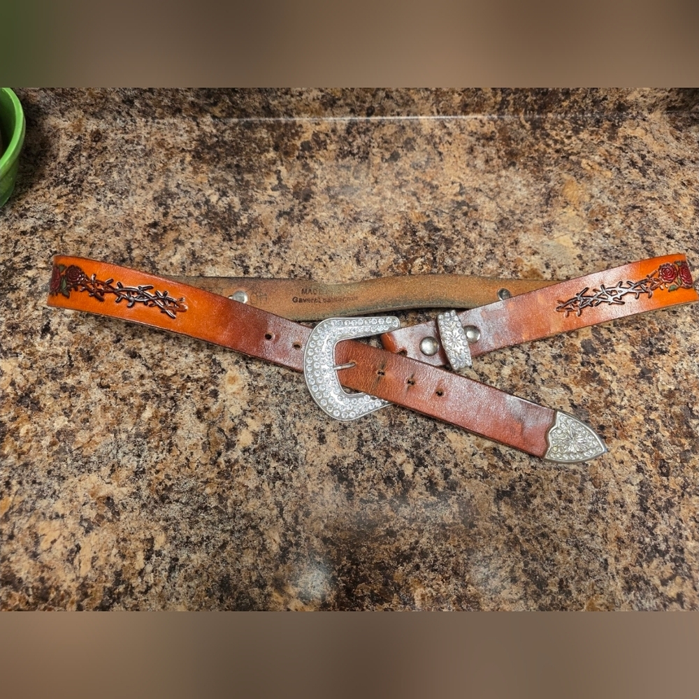 Brown Leather Belt with Silver Buckle
